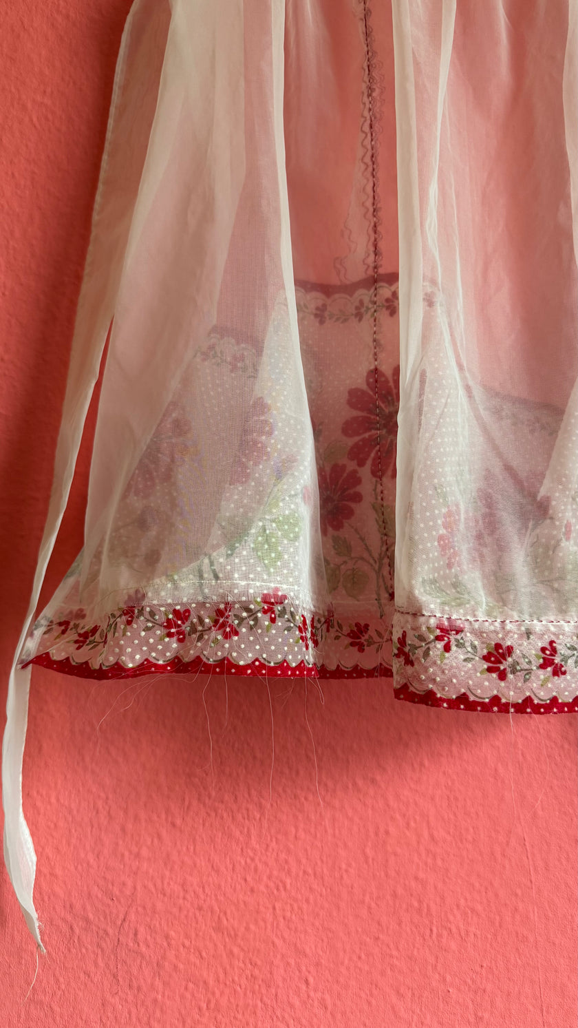 Vintage 1970s Sheer Chiffon Floral Apron