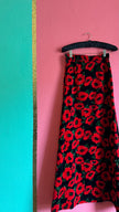 Vintage 1970s Mickhausen Black Velvet Poppy Print Skirt