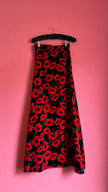 Vintage 1970s Mickhausen Black Velvet Poppy Print Skirt
