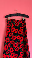Vintage 1970s Mickhausen Black Velvet Poppy Print Skirt