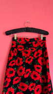 Vintage 1970s Mickhausen Black Velvet Poppy Print Skirt