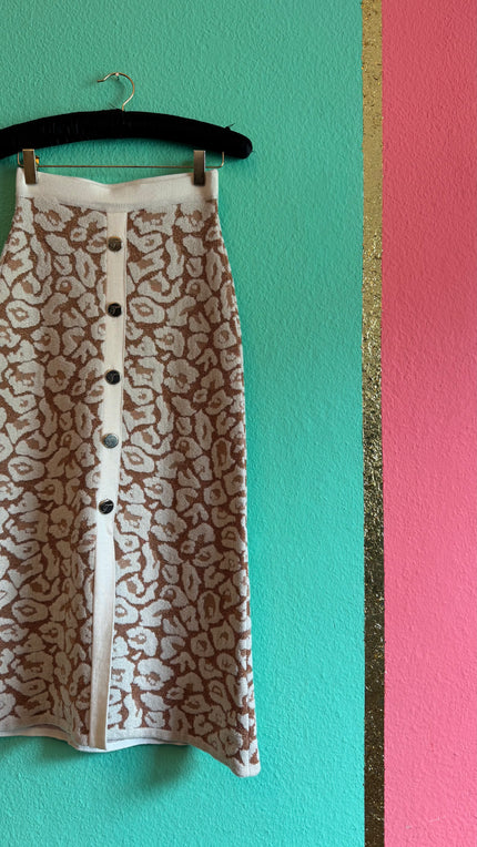 Vintage Temperley Metallic Floral Knit Button Front Skirt