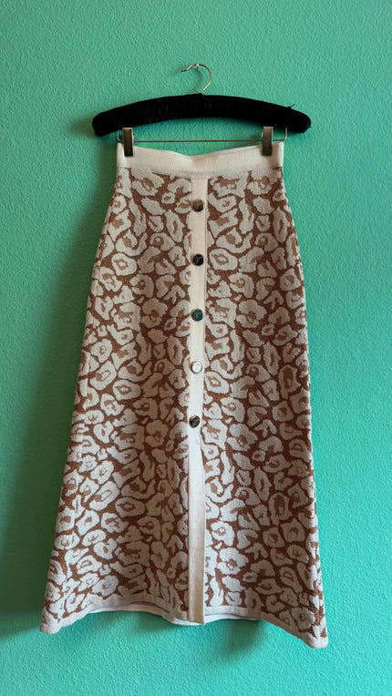 Vintage Temperley Metallic Floral Knit Button Front Skirt