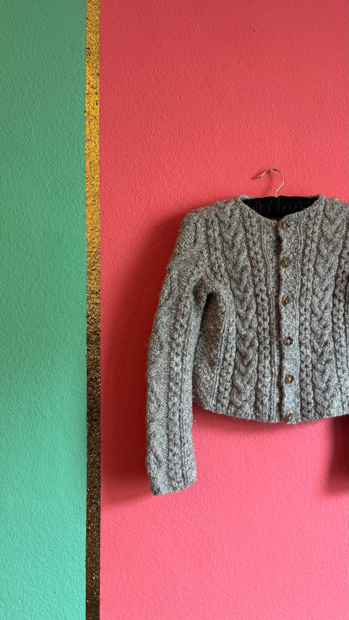 Vintage 1970s Grey Wool Cable Knit Tracht Cardigan