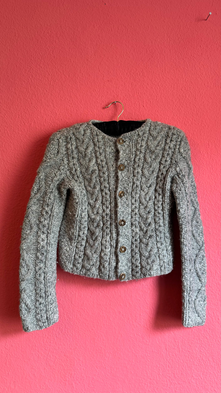Vintage 1970s Grey Wool Cable Knit Tracht Cardigan