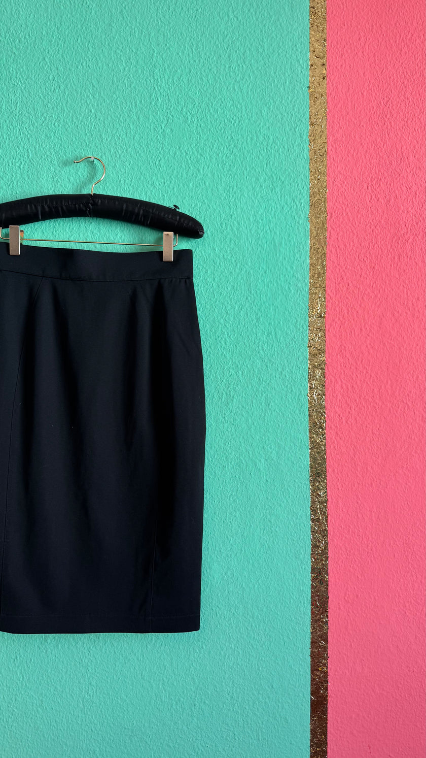 Vintage Thierry Mugler Black Virgin Wool Pencil Skirt