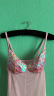 Vintage Estimated 1990s Pink Sequin Mesh Slip Dress