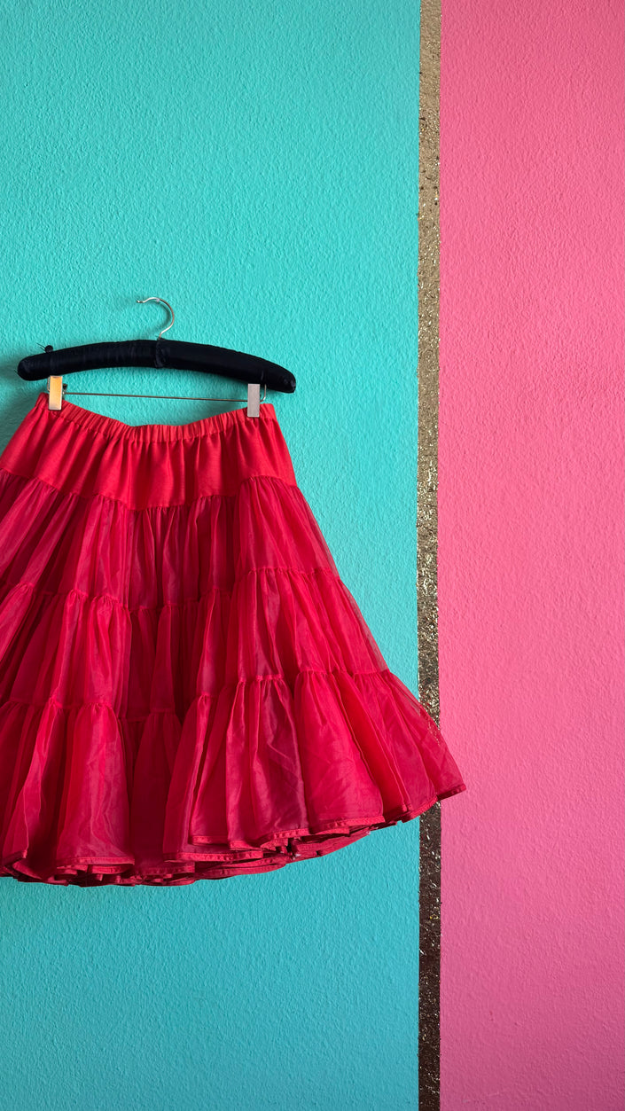 Vintage Estimated 1950s Red Tiered Full Skirt