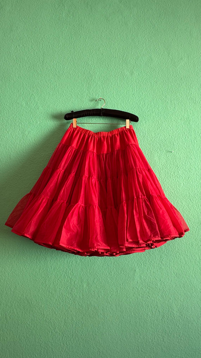Vintage Estimated 1950s Red Tiered Full Skirt