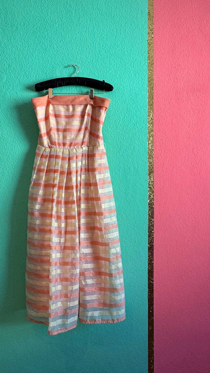 Vintage Estimated 1950s–1960s E+M Augustat Striped Strapless Dress