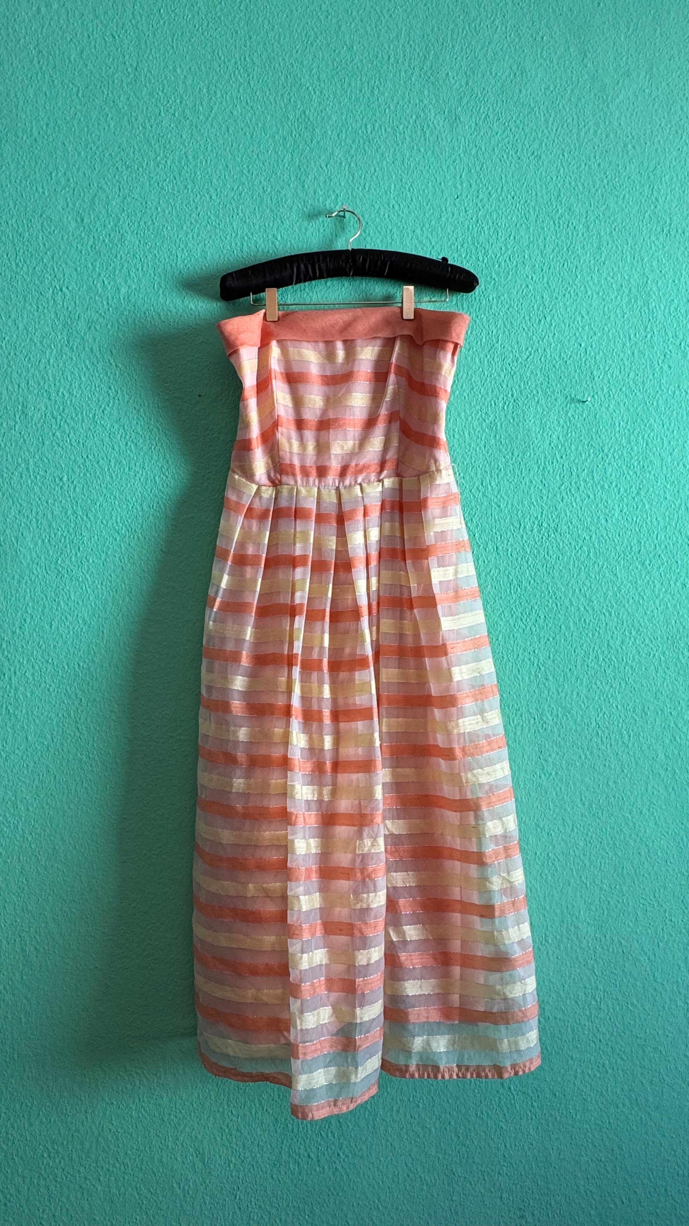 Vintage Estimated 1950s–1960s E+M Augustat Striped Strapless Dress