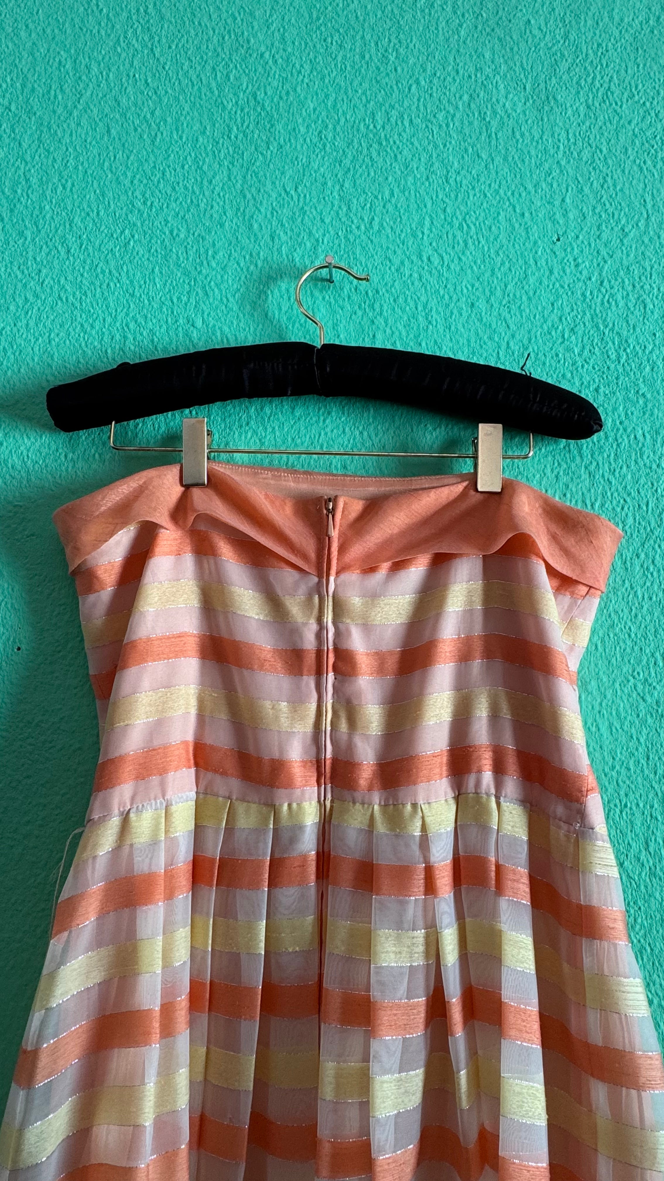 Vintage Estimated 1950s–1960s E+M Augustat Striped Strapless Dress