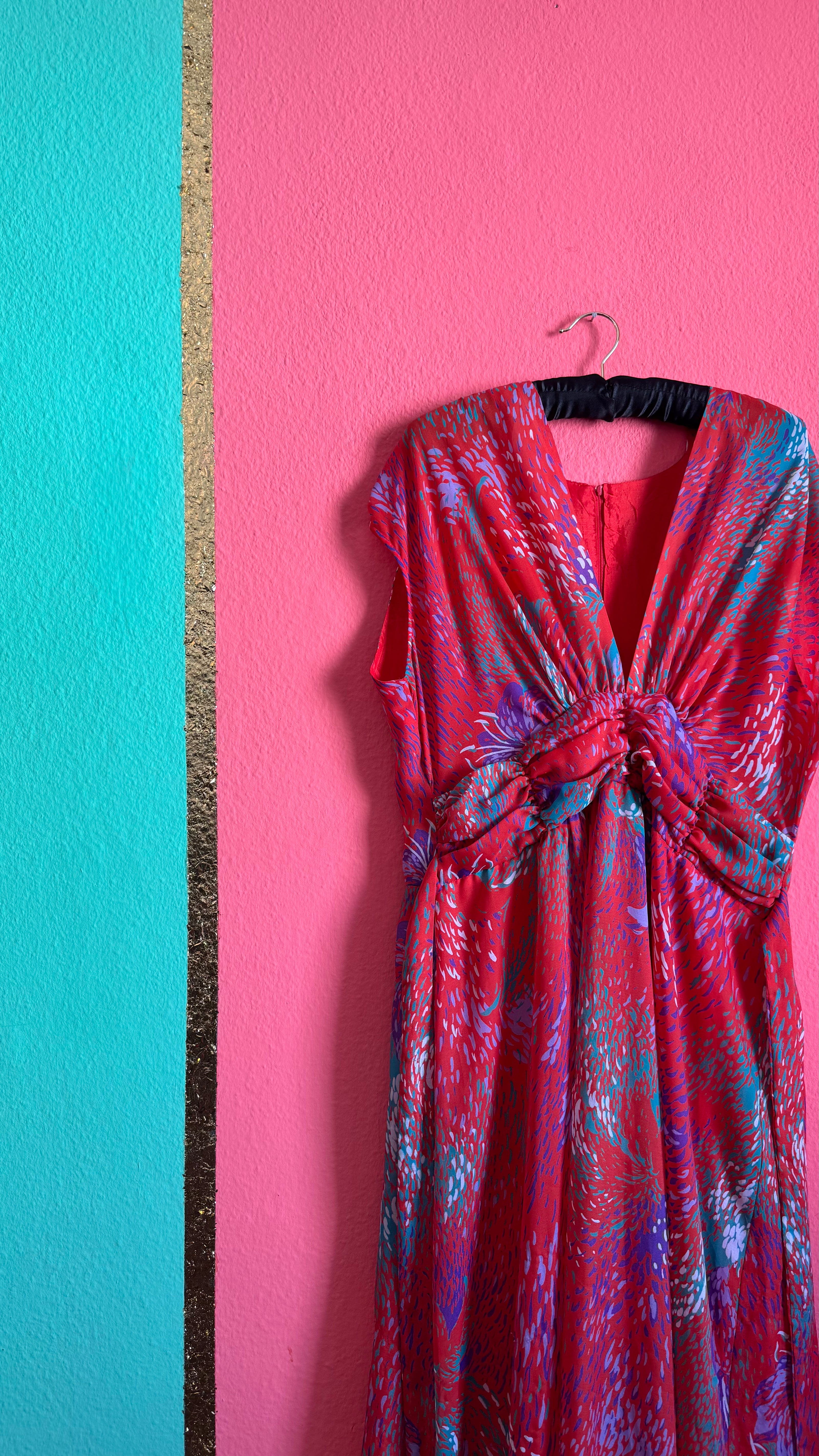 Vintage Estimated 1970s Red Draped Maxi Dress