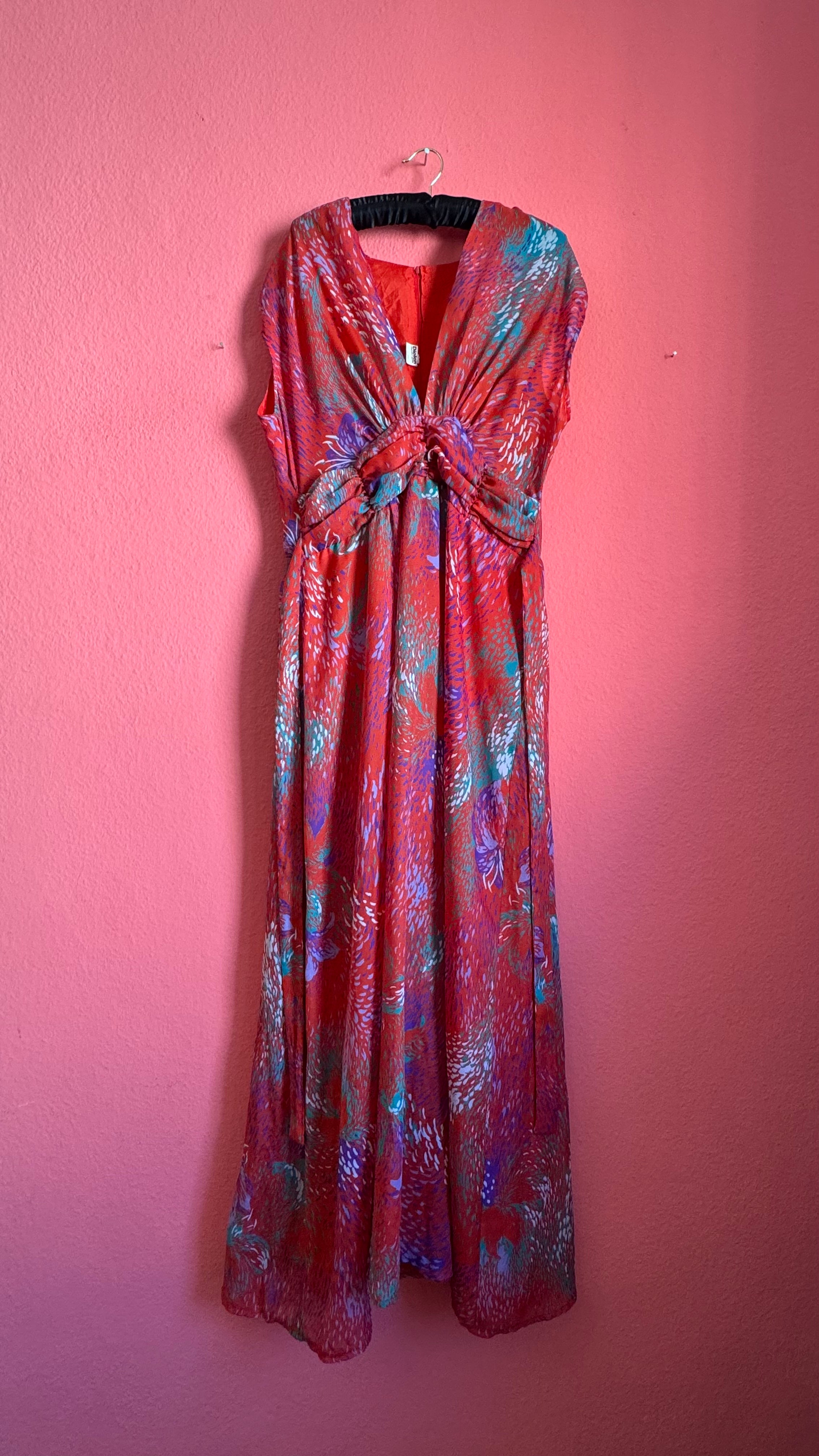 Vintage Estimated 1970s Red Draped Maxi Dress