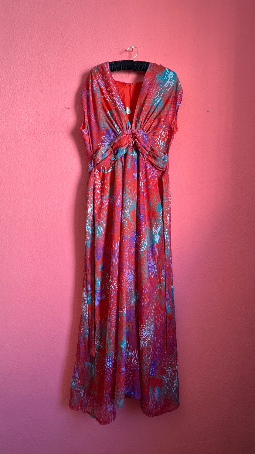 Vintage Estimated 1970s Red Draped Maxi Dress