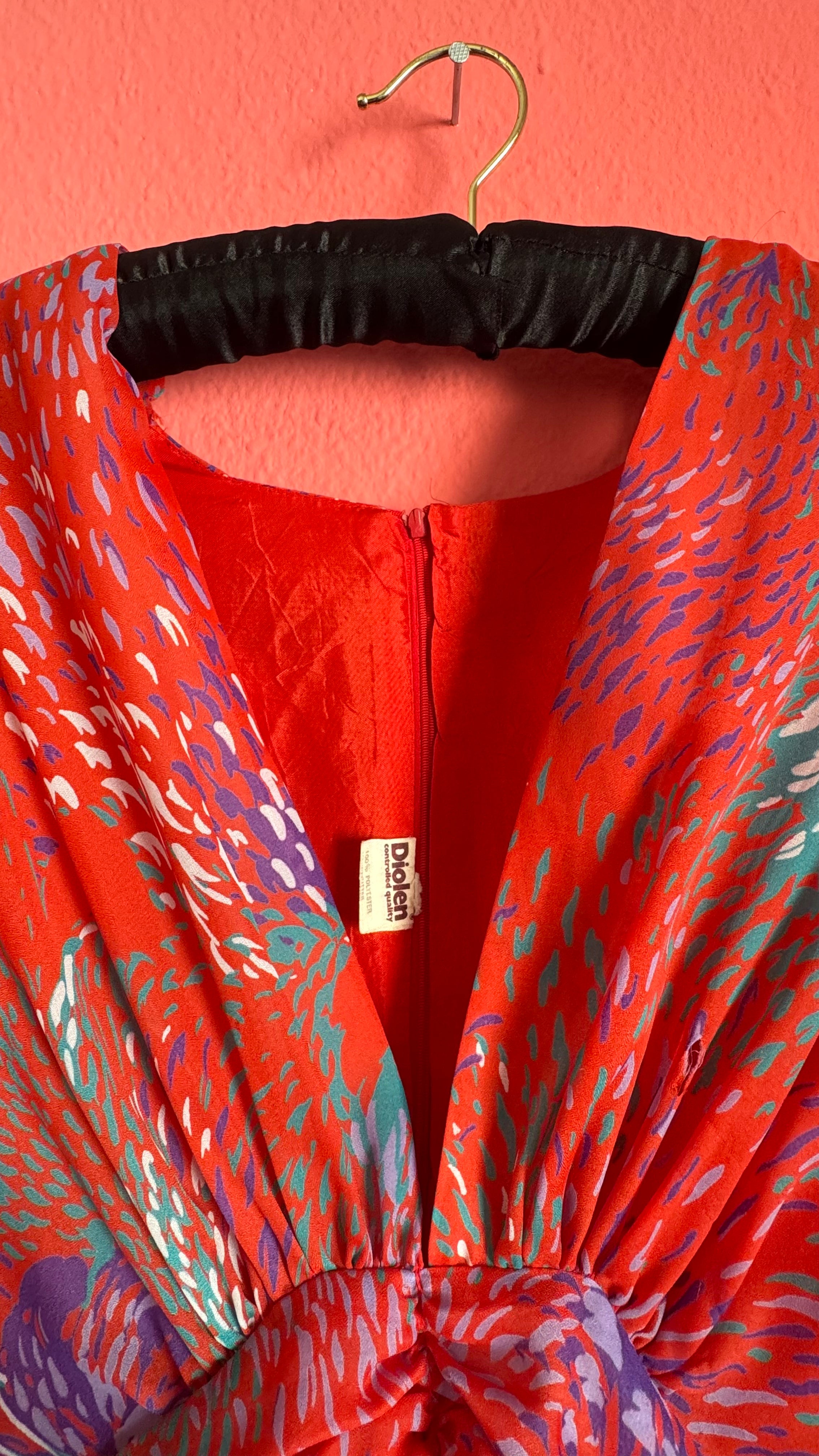Vintage Estimated 1970s Red Draped Maxi Dress