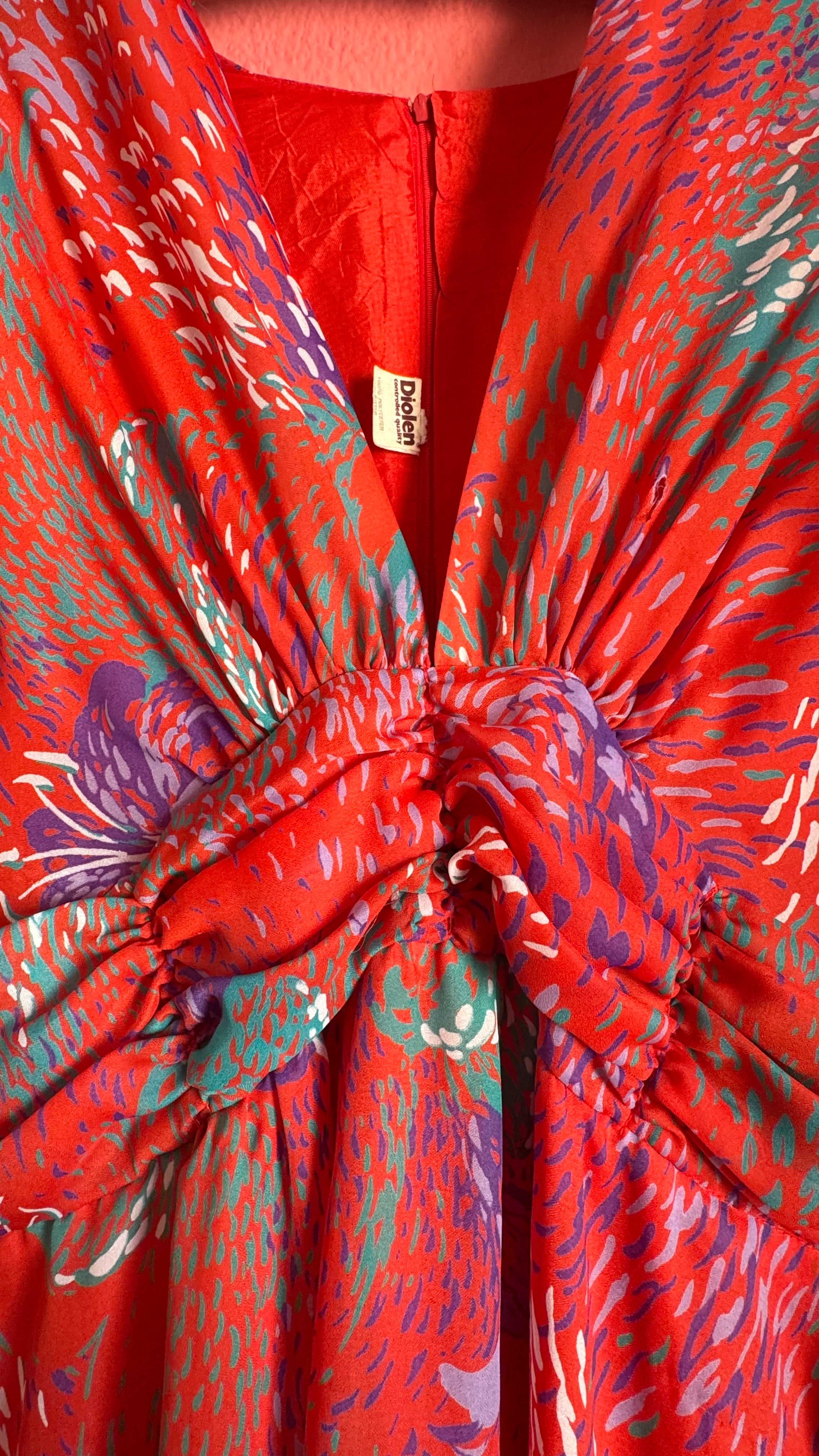 Vintage Estimated 1970s Red Draped Maxi Dress