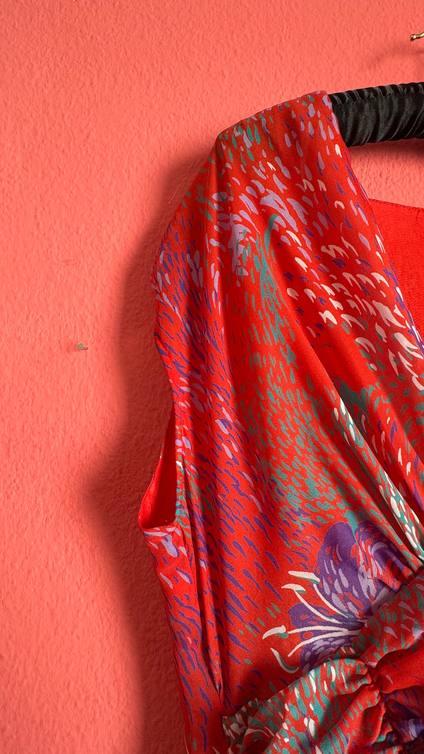 Vintage Estimated 1970s Red Draped Maxi Dress