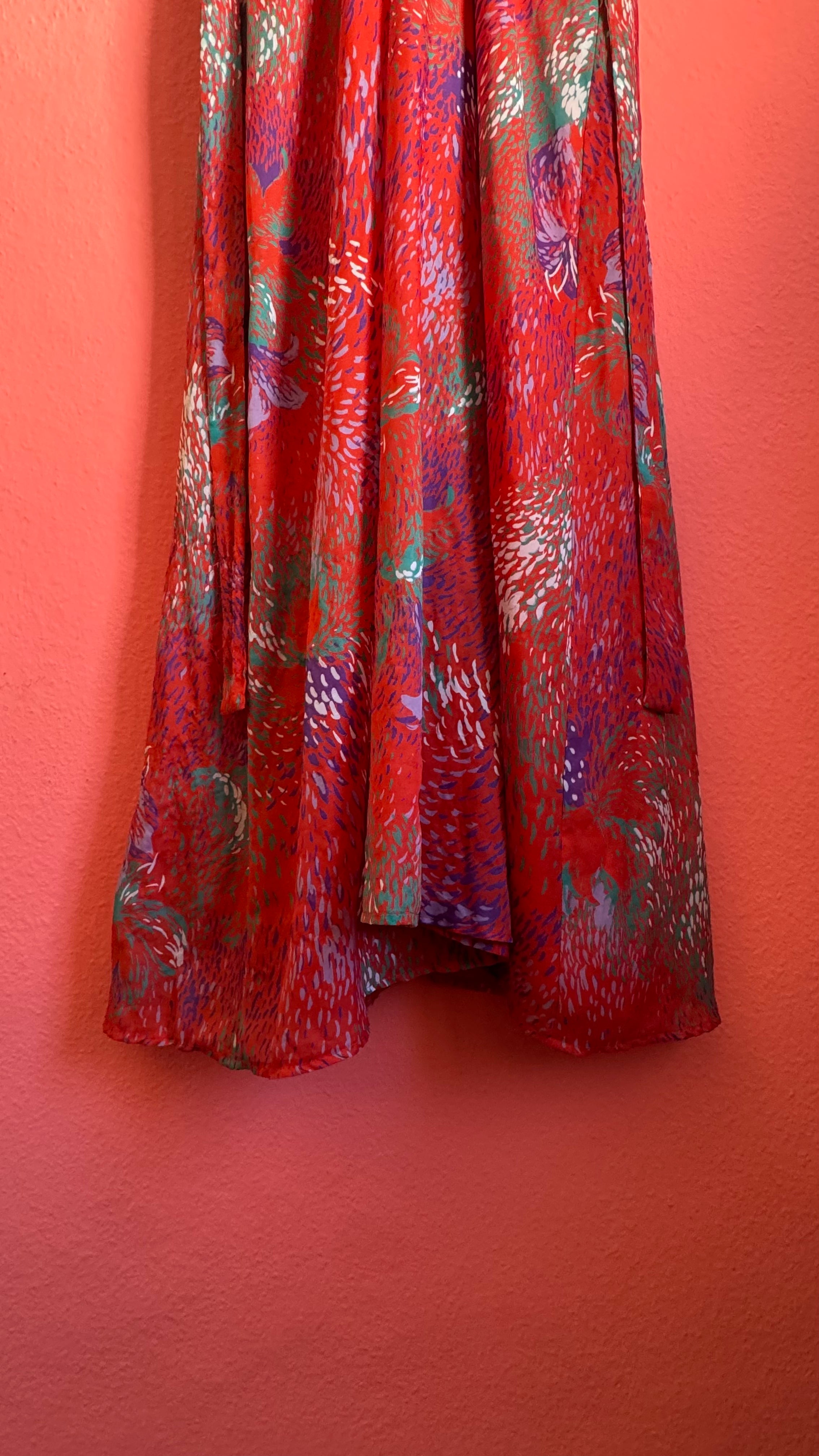 Vintage Estimated 1970s Red Draped Maxi Dress