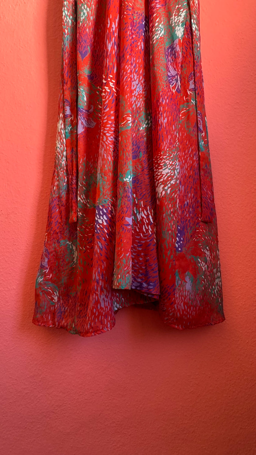 Vintage Estimated 1970s Red Draped Maxi Dress