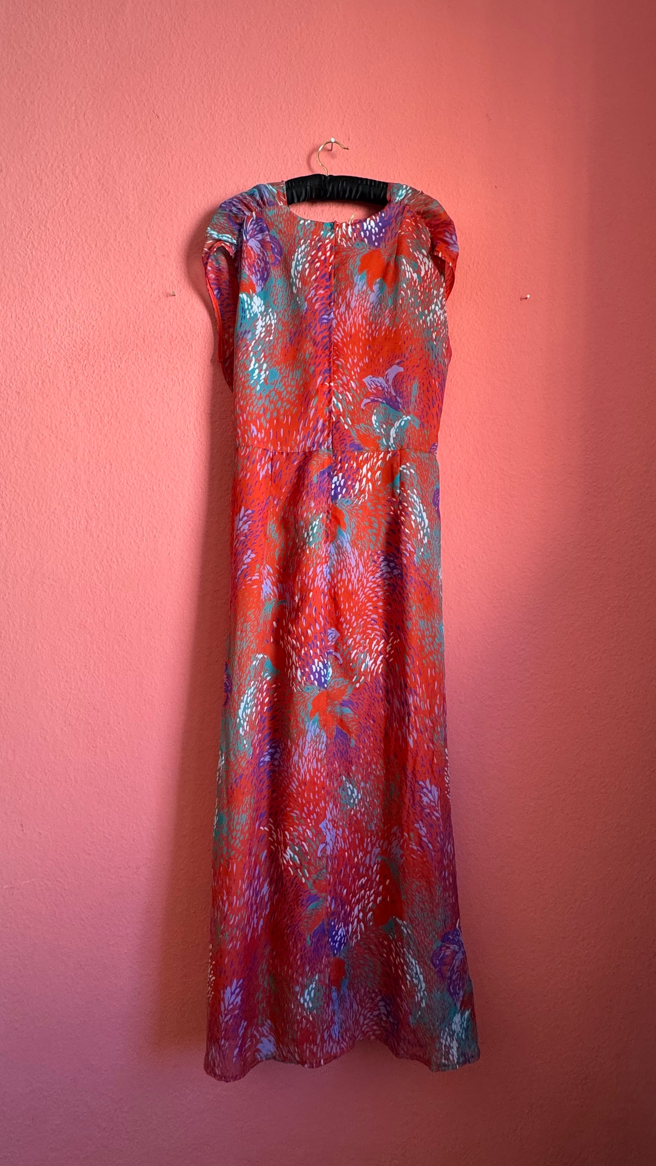 Vintage Estimated 1970s Red Draped Maxi Dress