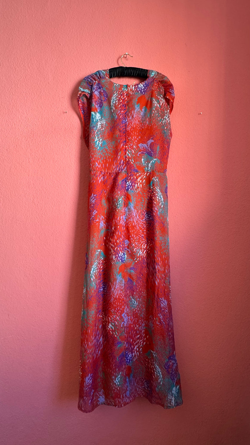 Vintage Estimated 1970s Red Draped Maxi Dress