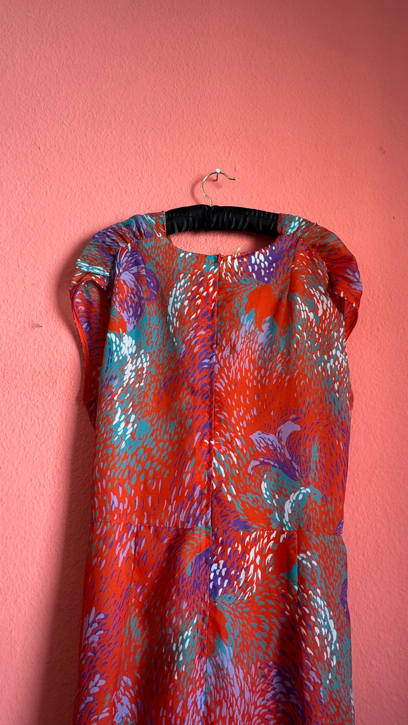 Vintage Estimated 1970s Red Draped Maxi Dress