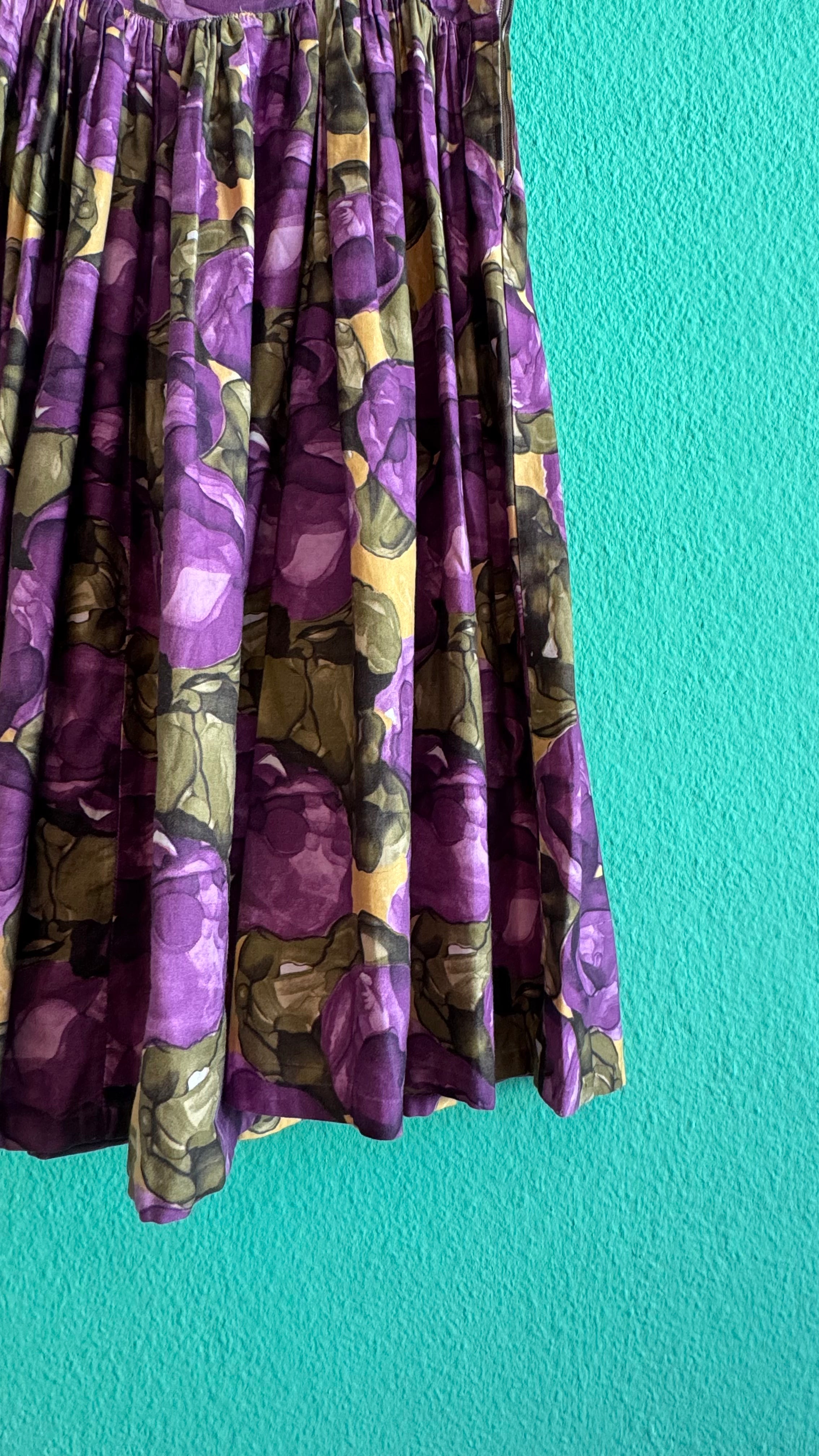 Vintage 1950s Purple Floral Cotton Dress