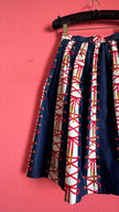 Vintage Estimated 1950s Navy Red Cotton Full Skirt