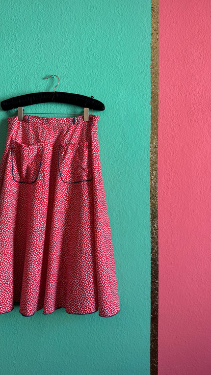Vintage 1970s Red Floral Cotton Midi Skirt