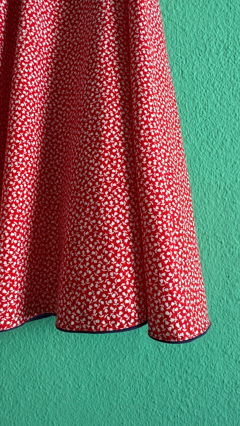 Vintage 1970s Red Floral Cotton Midi Skirt