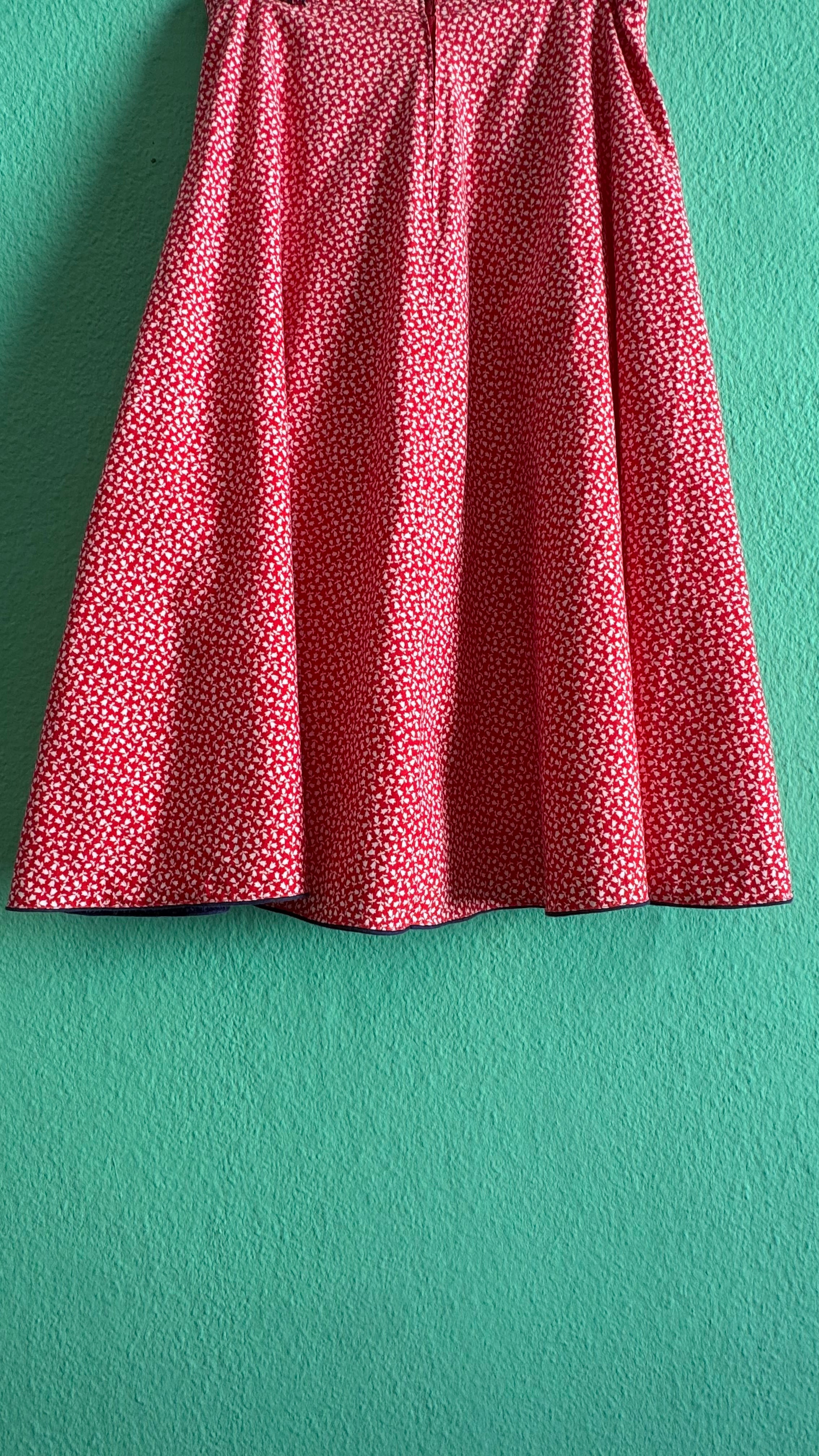 Vintage 1970s Red Floral Cotton Midi Skirt