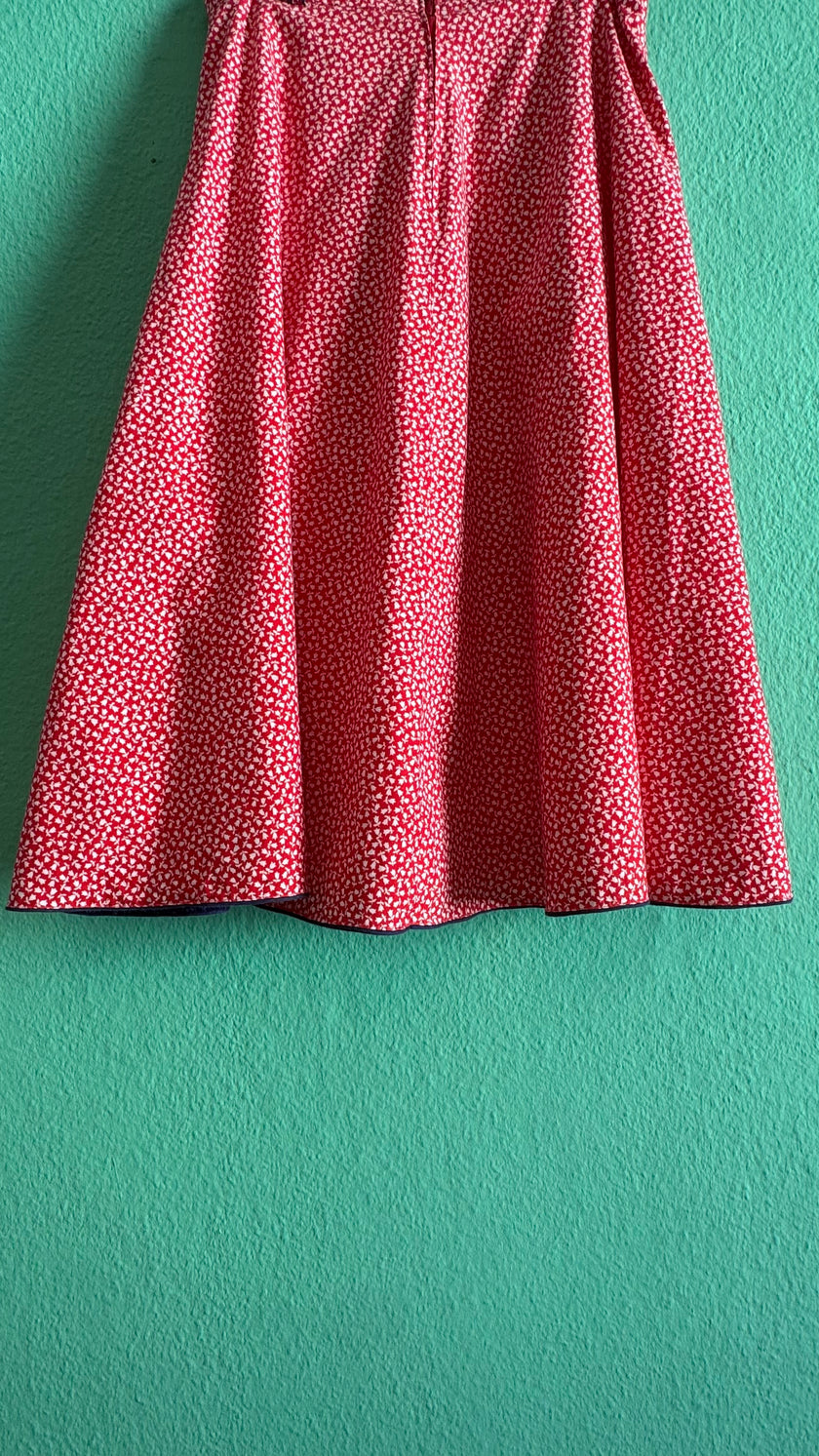 Vintage 1970s Red Floral Cotton Midi Skirt