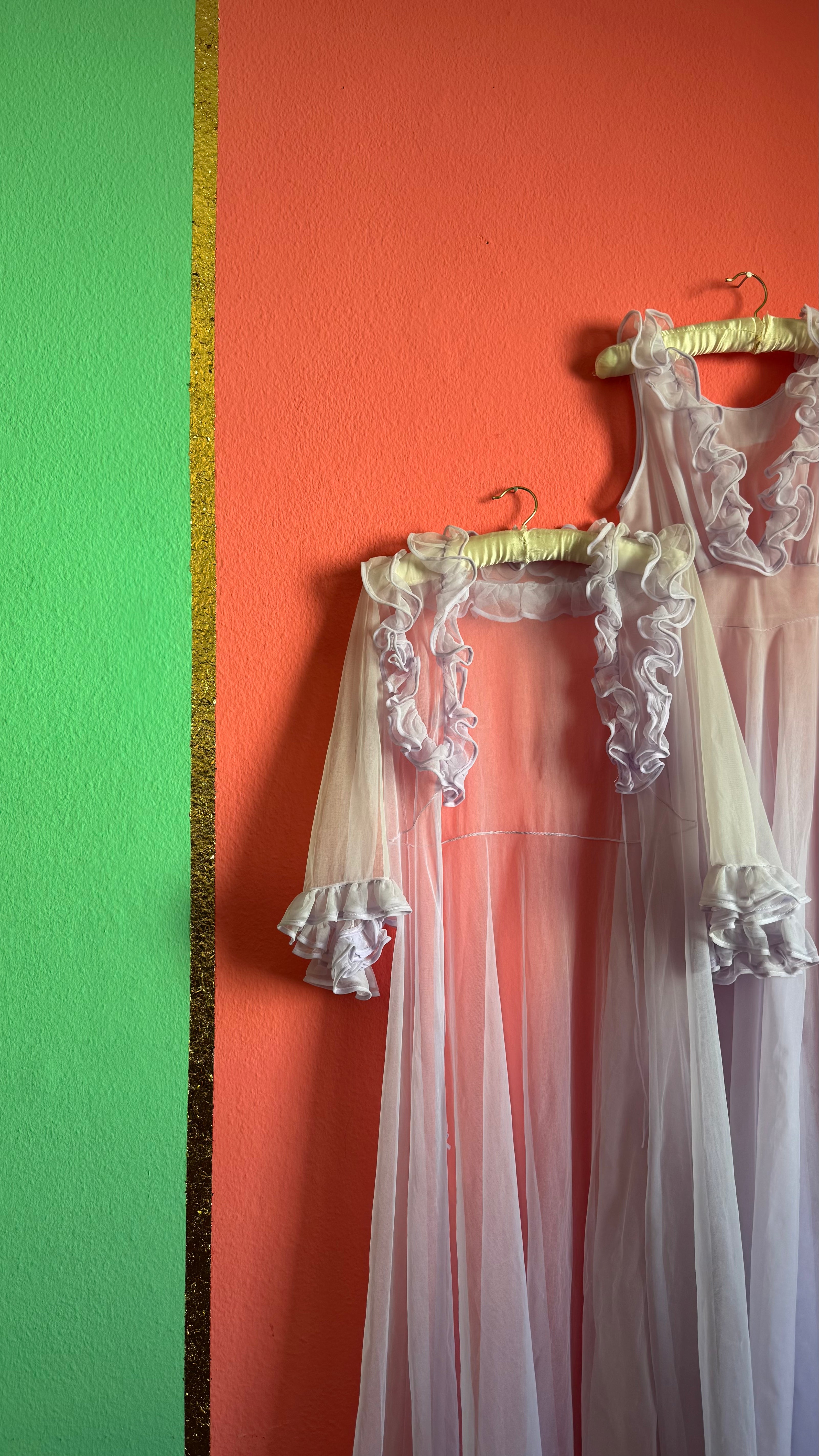 Vintage 1960s Pale Pink Ruffle Nightgown Set