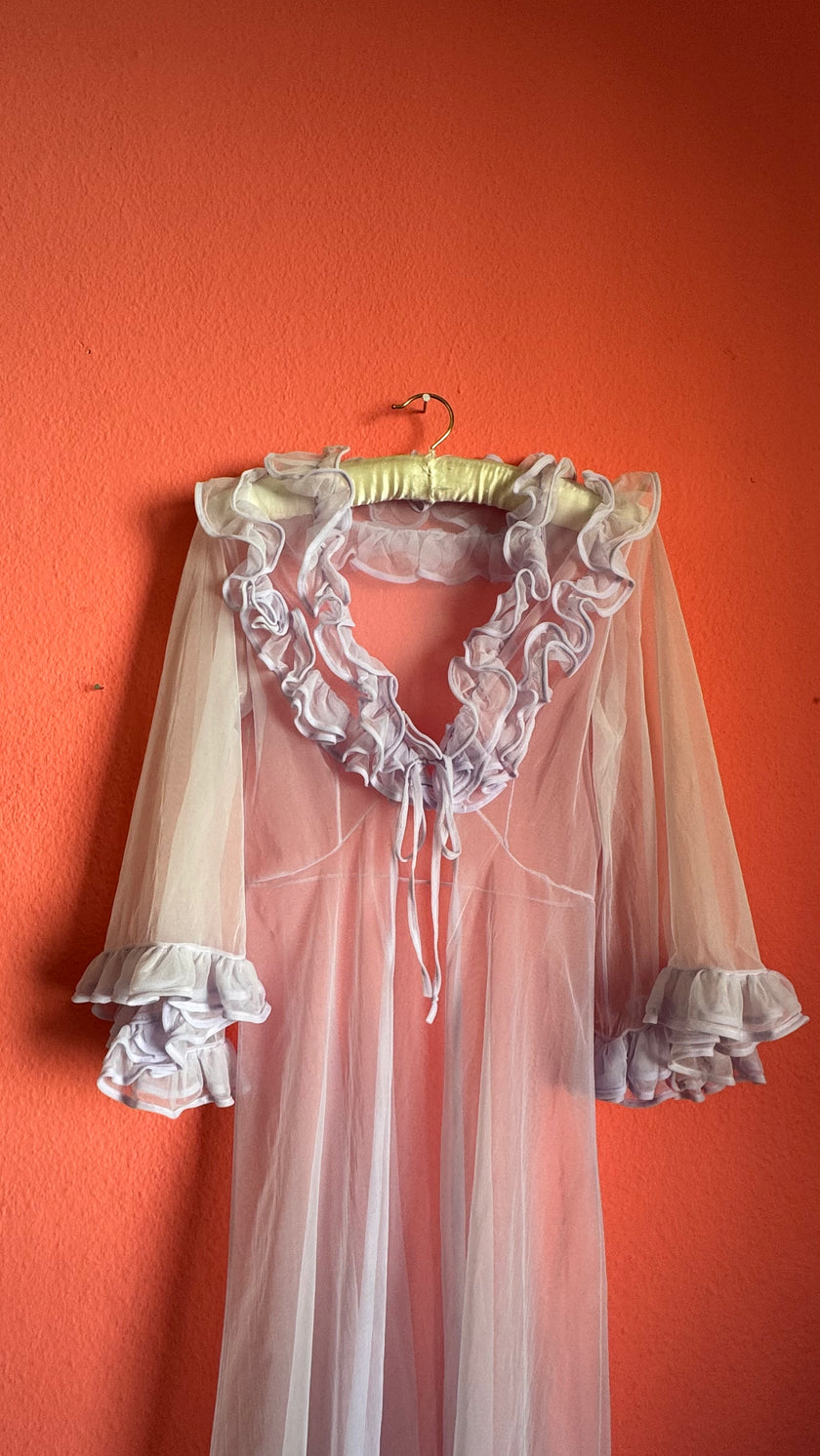Vintage 1960s Pale Pink Ruffle Nightgown Set