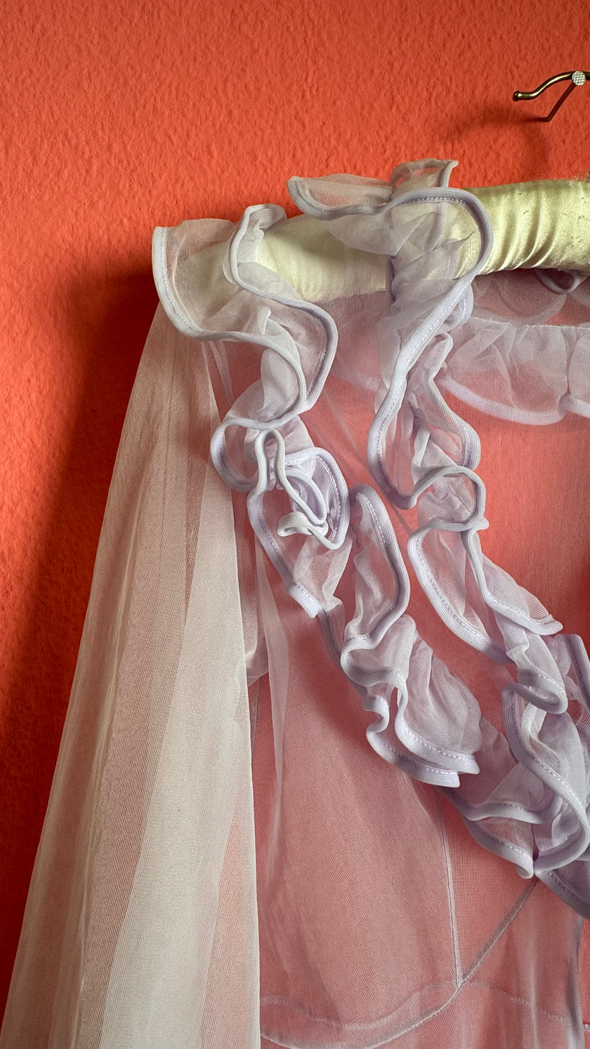Vintage 1960s Pale Pink Ruffle Nightgown Set