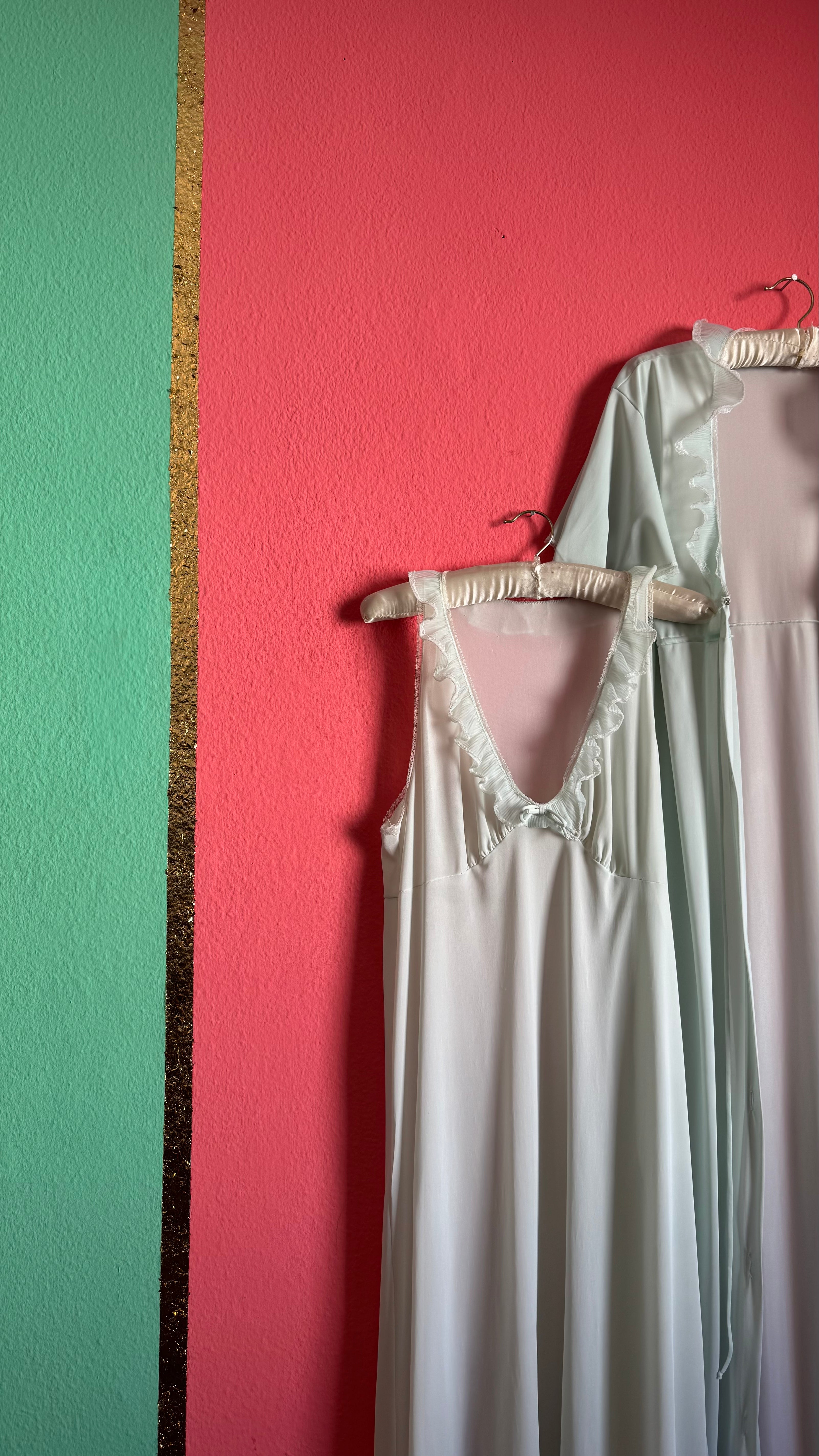 Vintage 1960s Pale Mint Nightgown & Robe Set