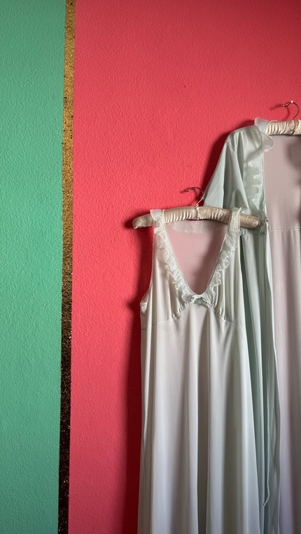 Vintage 1960s Pale Mint Nightgown & Robe Set