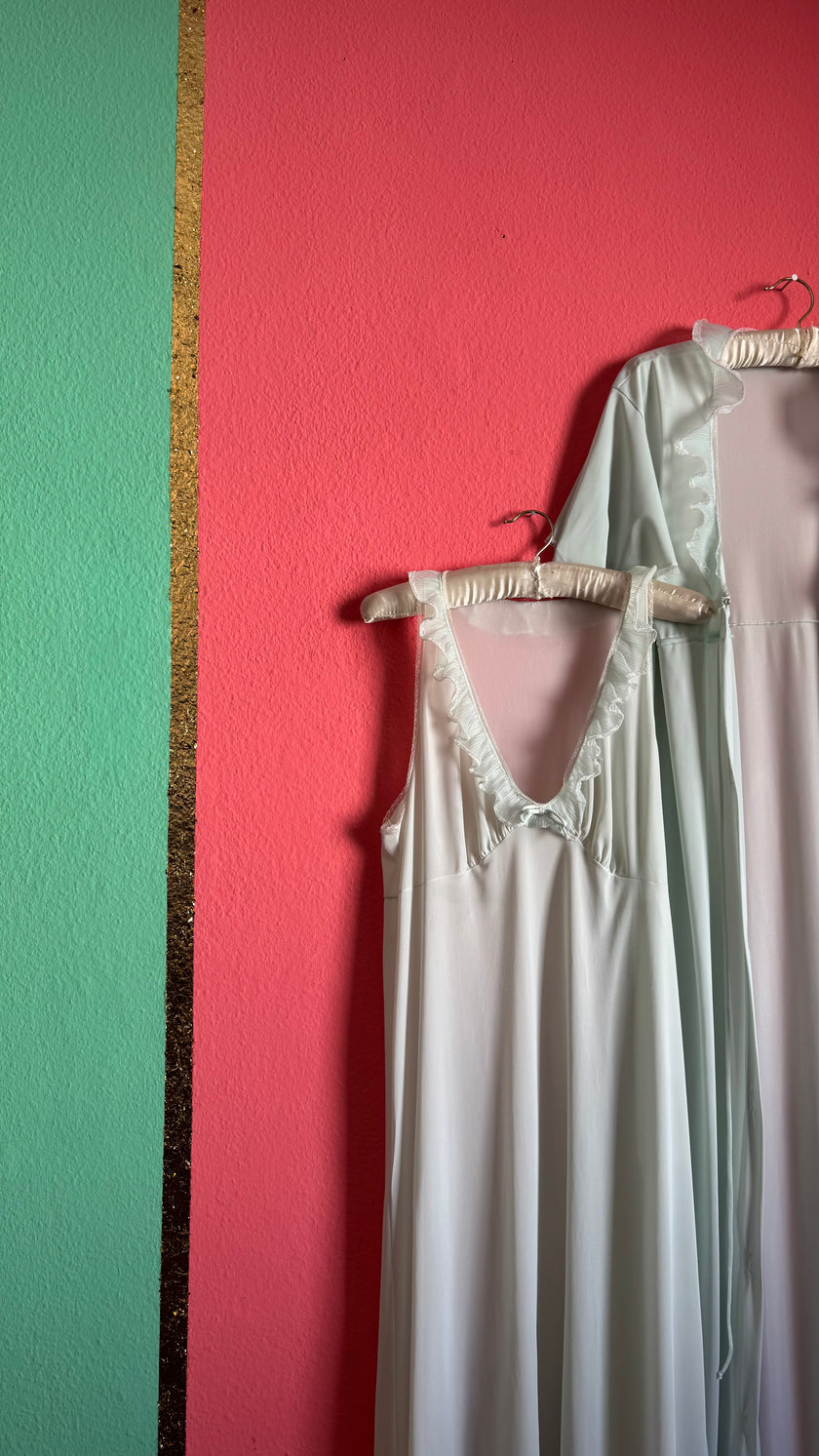 Vintage 1960s Pale Mint Nightgown & Robe Set