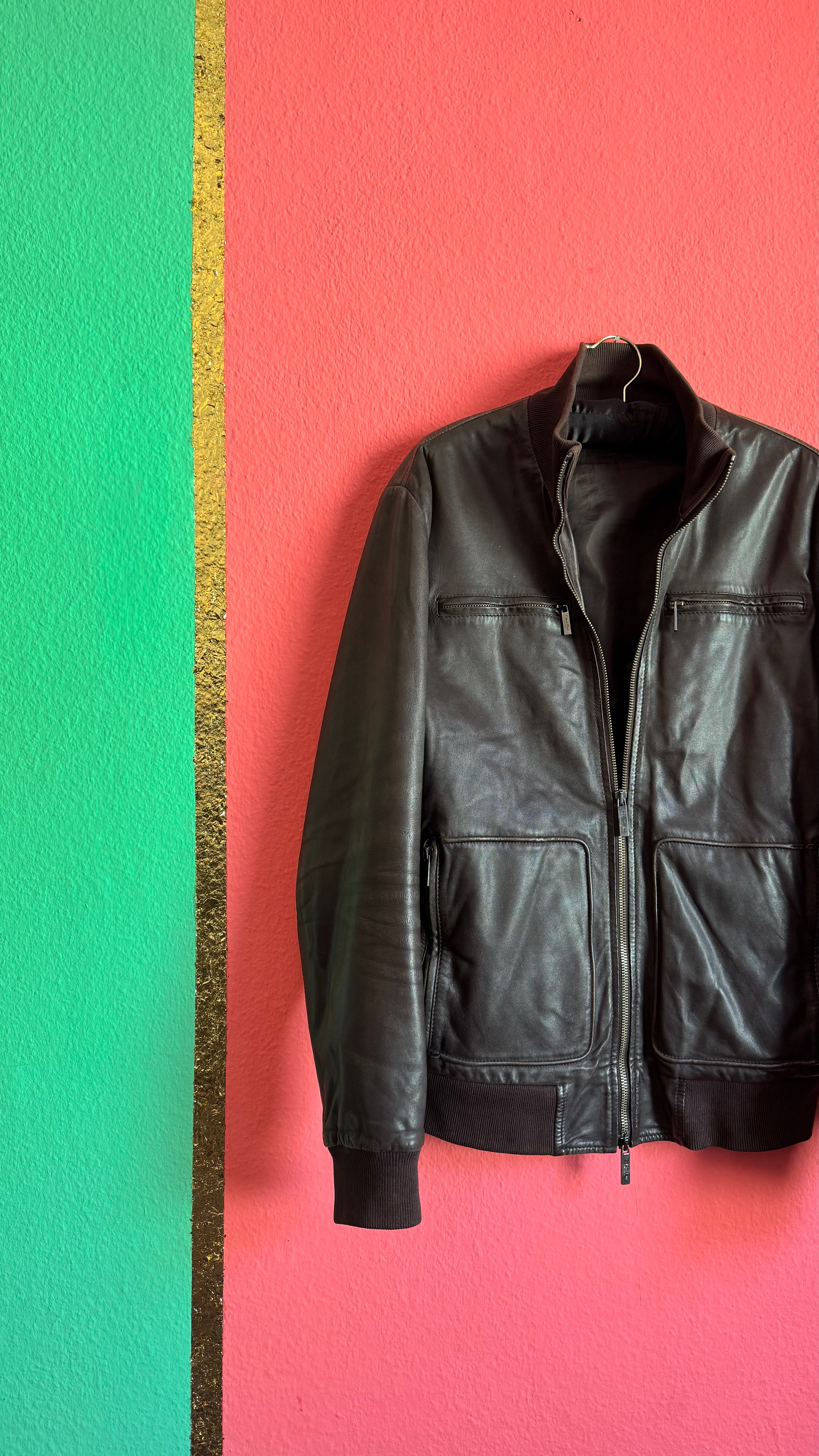 Vintage Early 2000s Dark Brown Lamb Leather Jacket by Calvin Klein Collection