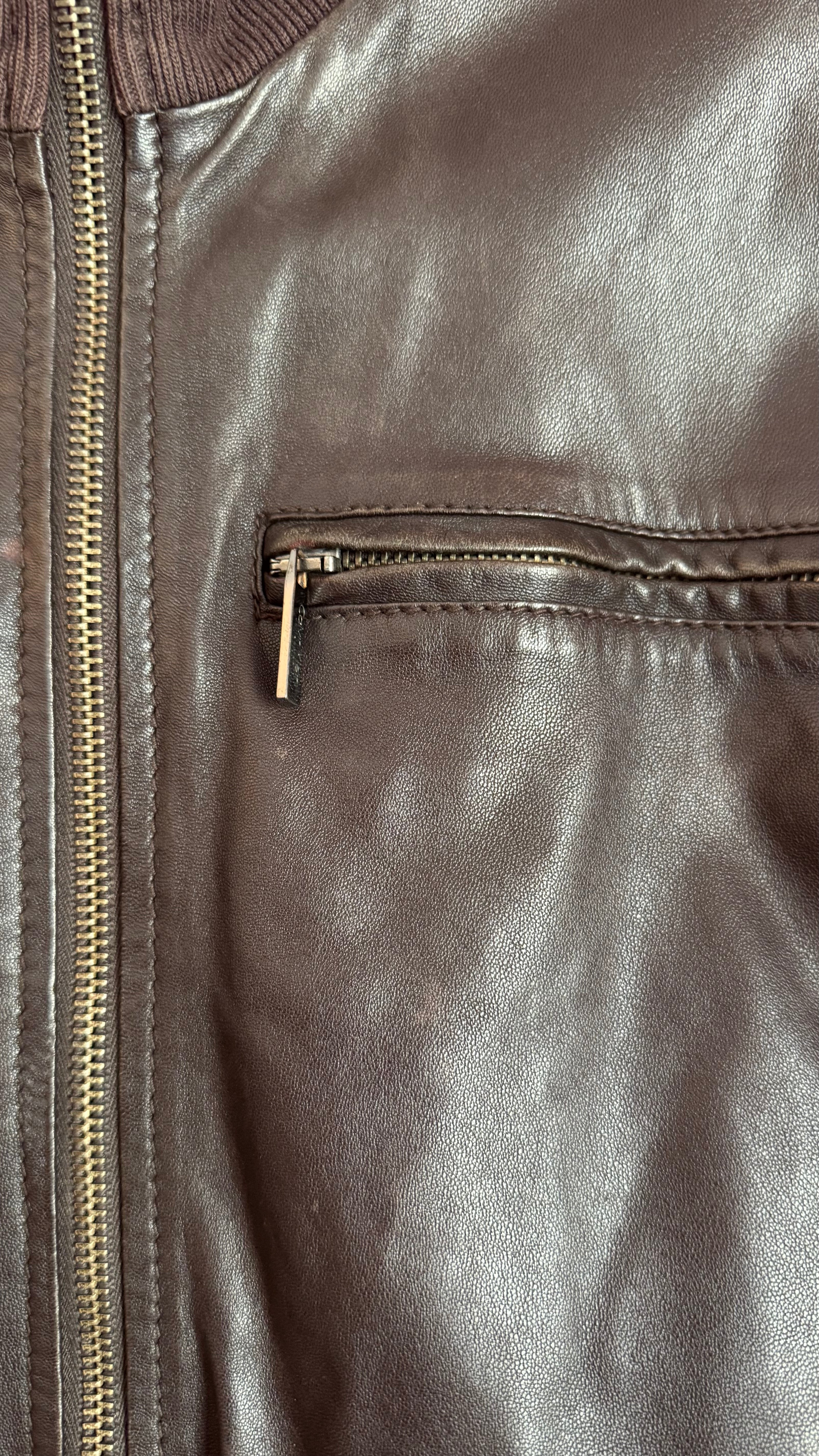 Vintage Early 2000s Dark Brown Lamb Leather Jacket by Calvin Klein Collection