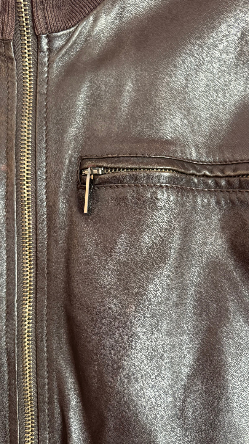 Vintage Early 2000s Dark Brown Lamb Leather Jacket by Calvin Klein Collection
