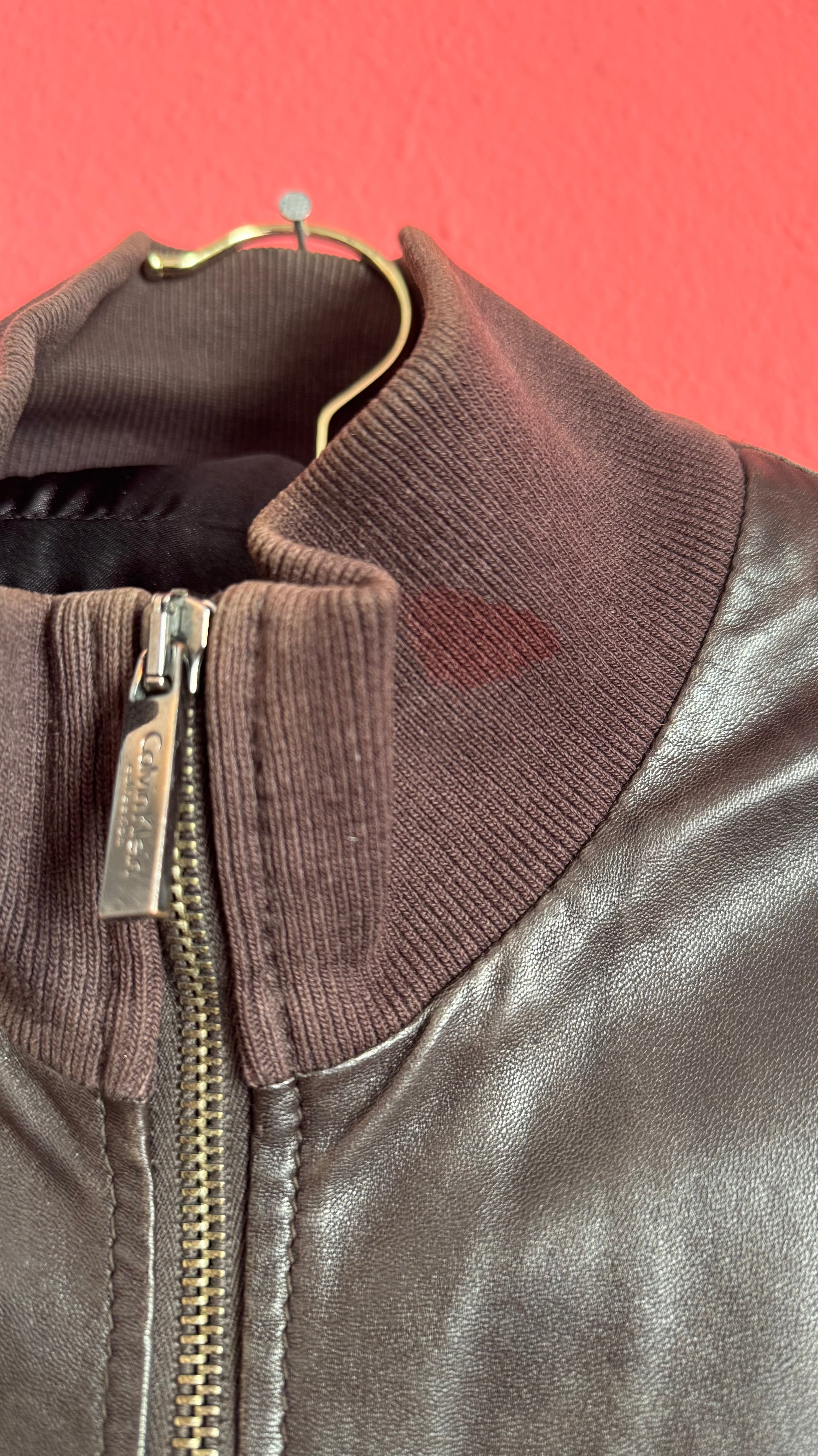 Vintage Early 2000s Dark Brown Lamb Leather Jacket by Calvin Klein Collection
