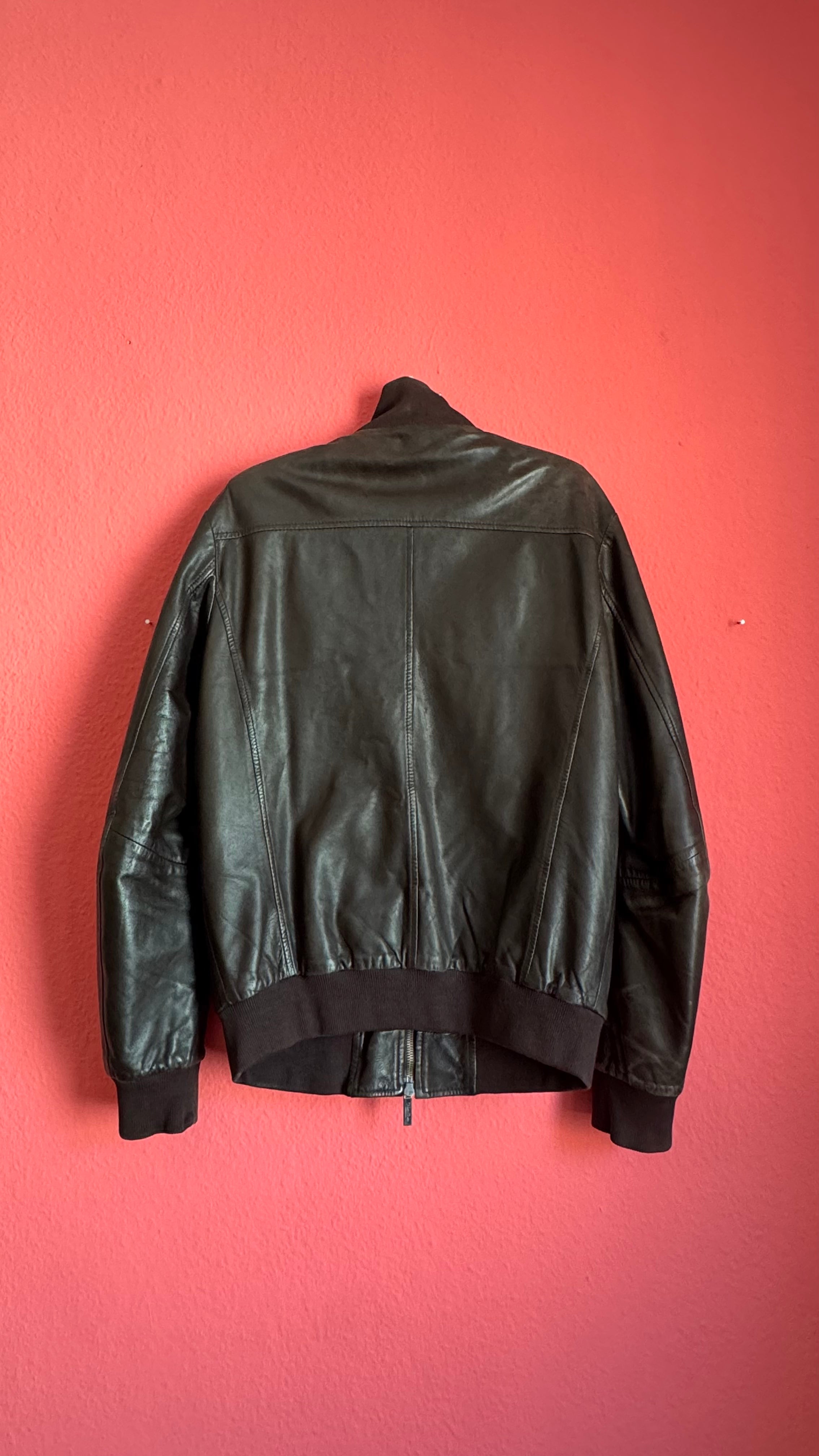 Vintage Early 2000s Dark Brown Lamb Leather Jacket by Calvin Klein Collection