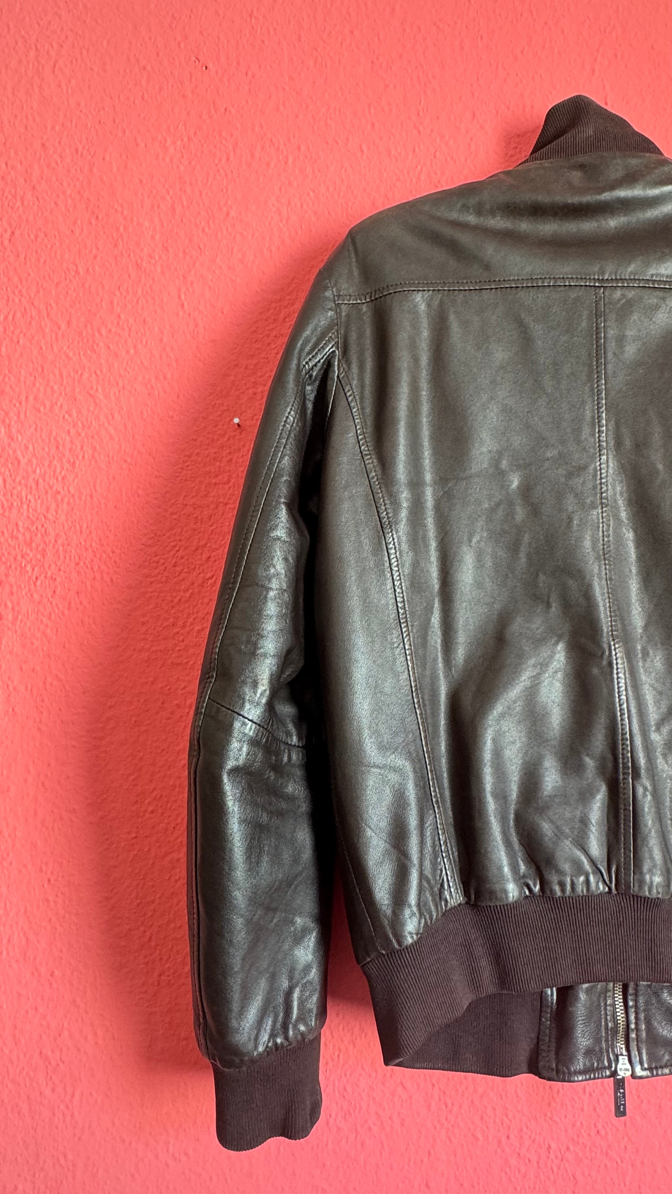 Vintage Early 2000s Dark Brown Lamb Leather Jacket by Calvin Klein Collection