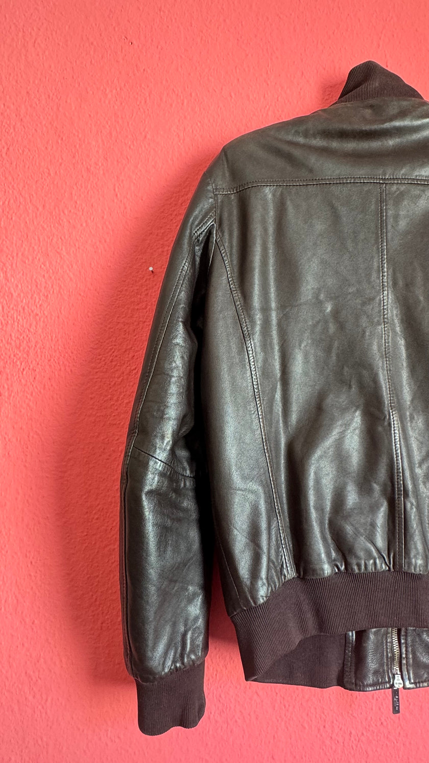 Vintage Early 2000s Dark Brown Lamb Leather Jacket by Calvin Klein Collection
