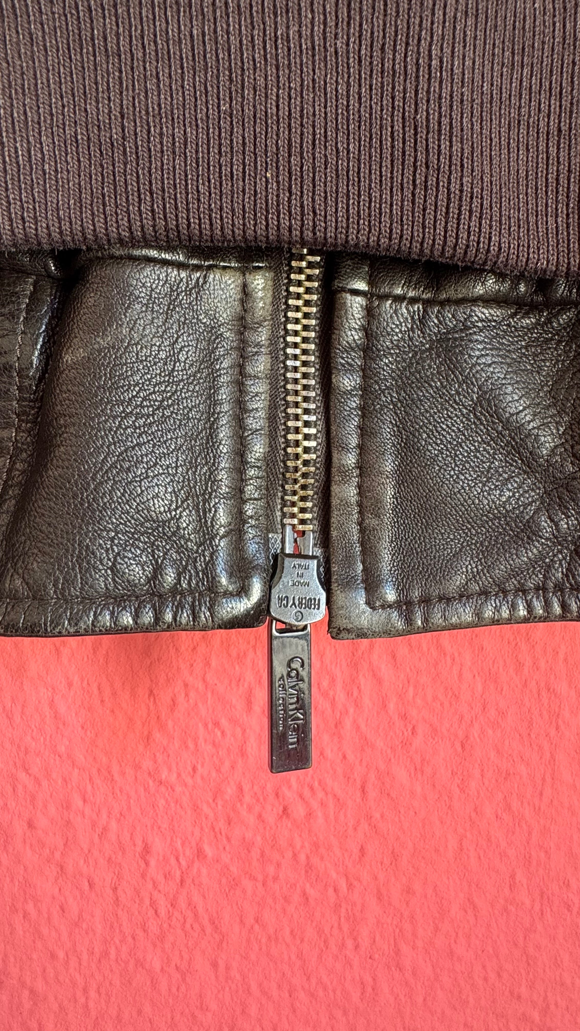 Vintage Early 2000s Dark Brown Lamb Leather Jacket by Calvin Klein Collection