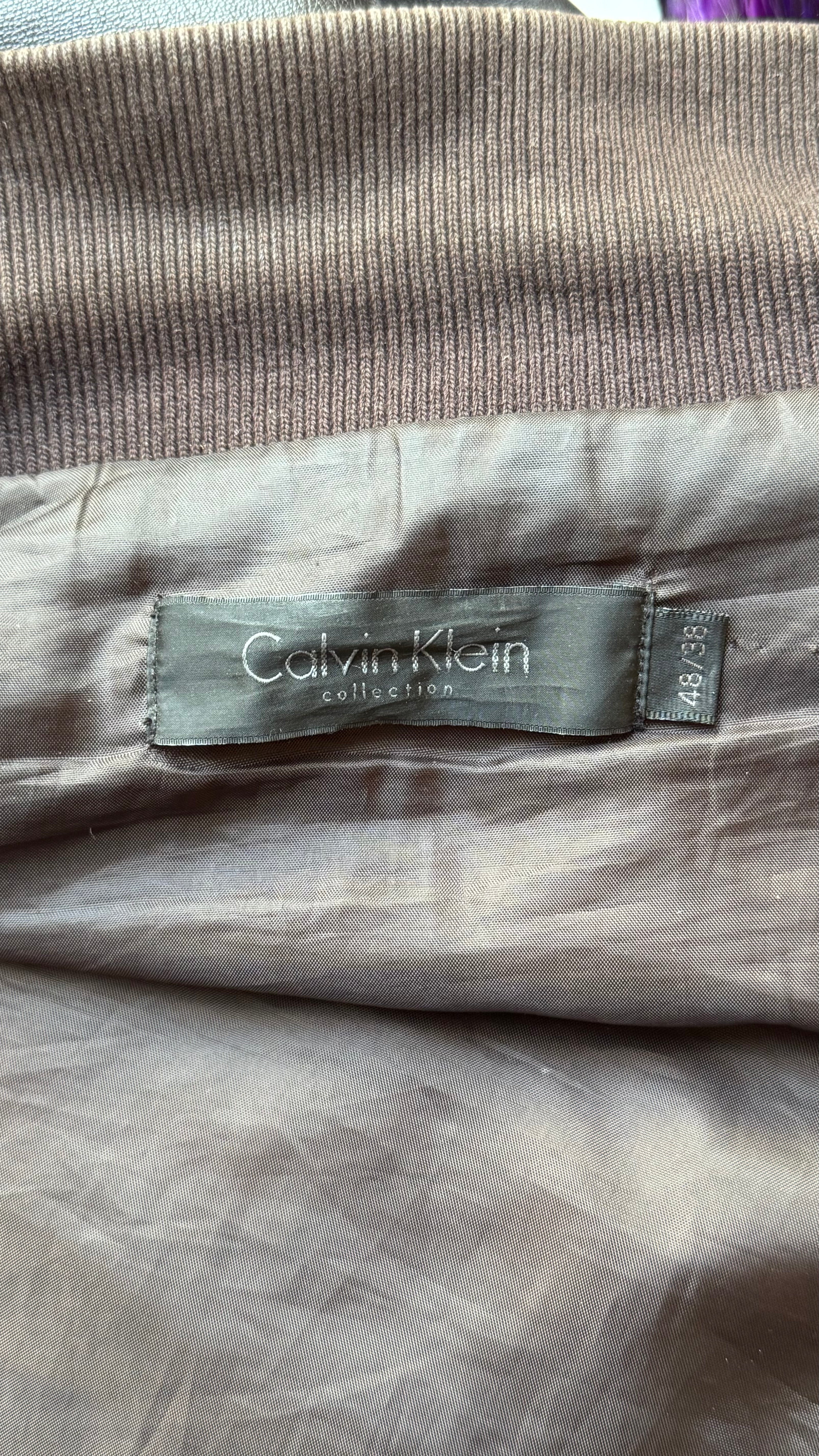 Vintage Early 2000s Dark Brown Lamb Leather Jacket by Calvin Klein Collection