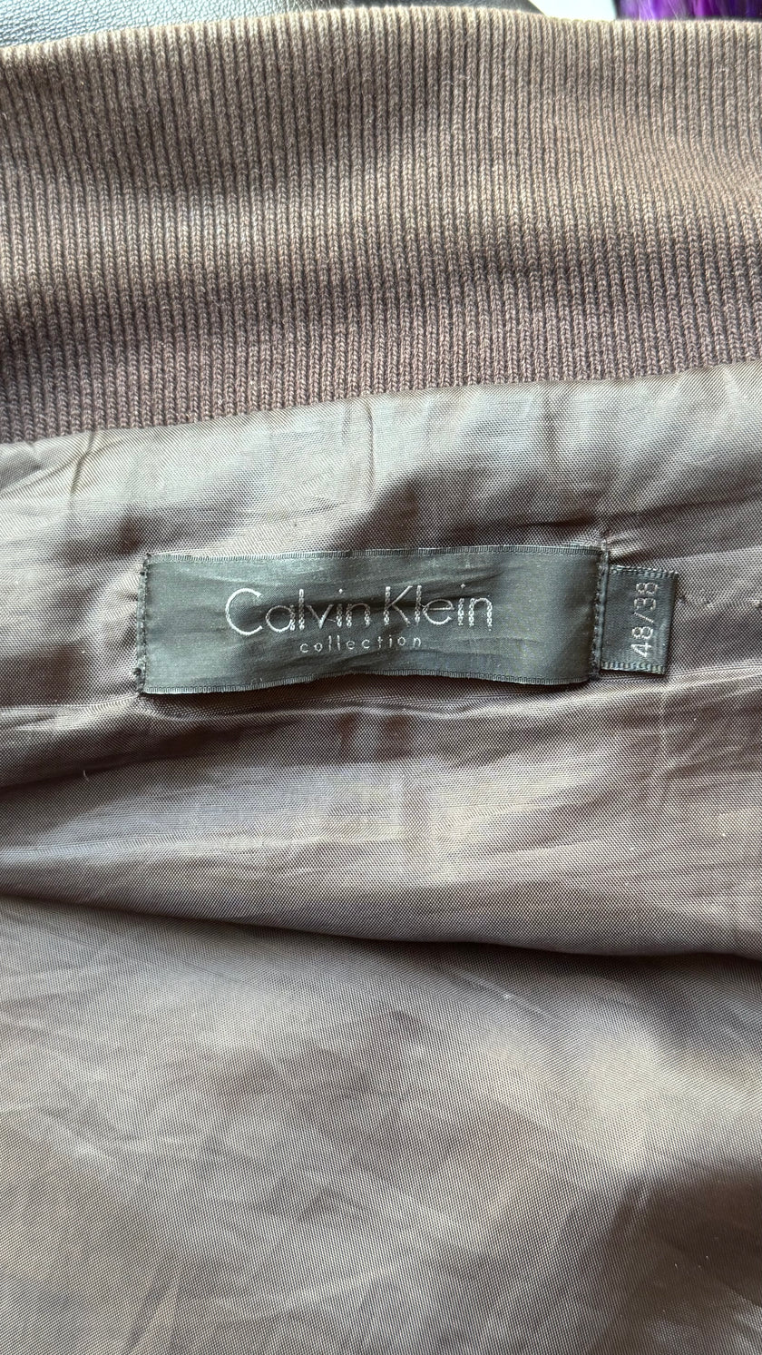 Vintage Early 2000s Dark Brown Lamb Leather Jacket by Calvin Klein Collection