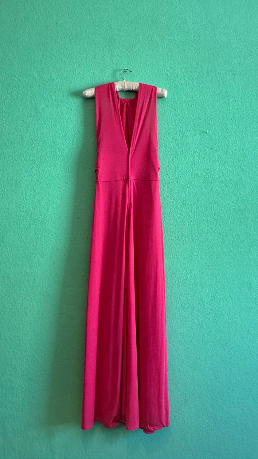 Vintage 1970s Fuchsia Draped Maxi Dress by Cocktail Hoffmann